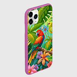 Чехол iPhone 11 Pro матовый Попугаи - экзотические птицы, цвет: 3D-фиолетовый — фото 2