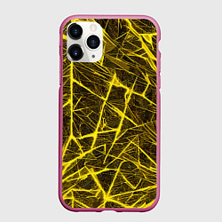 Чехол iPhone 11 Pro матовый Жёлтая паутина на чёрном фоне