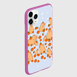 Чехол iPhone 11 Pro матовый Мем капибара и мандарины, цвет: 3D-фиолетовый — фото 2