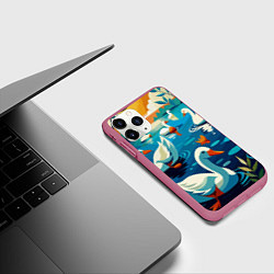 Чехол iPhone 11 Pro матовый Гуси лебеди вода, цвет: 3D-малиновый — фото 2