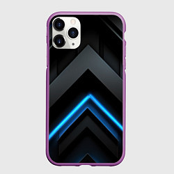 Чехол iPhone 11 Pro матовый Синее неоновое свечение на объемной черной абстрак, цвет: 3D-фиолетовый