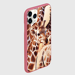 Чехол iPhone 11 Pro матовый Жирафы - африканский паттерн, цвет: 3D-малиновый — фото 2