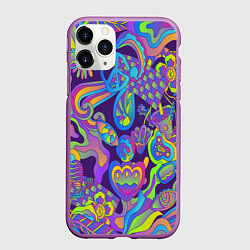 Чехол iPhone 11 Pro матовый Психоделические цветы, цвет: 3D-фиолетовый