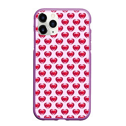 Чехол iPhone 11 Pro матовый Двойное сердце на розовом фоне