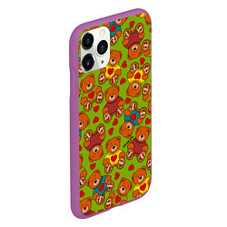 Чехол iPhone 11 Pro матовый Маленькие мишки и сердечки, цвет: 3D-фиолетовый — фото 2