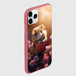 Чехол iPhone 11 Pro матовый Милый маленький хомячок с сердечком, цвет: 3D-малиновый — фото 2