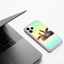 Чехол iPhone 11 Pro матовый Два пушистых кролика, цвет: 3D-розовый — фото 2