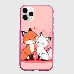 Чехол iPhone 11 Pro матовый Влюбленные милые лисички