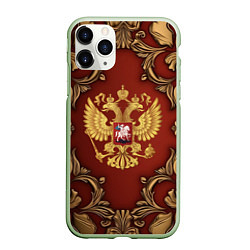 Чехол iPhone 11 Pro матовый Золотой герб России на красном фоне лепнина, цвет: 3D-салатовый