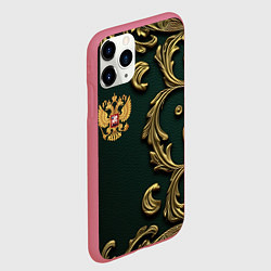 Чехол iPhone 11 Pro матовый Золотой герб России на темном зеленом фоне лепнина, цвет: 3D-малиновый — фото 2
