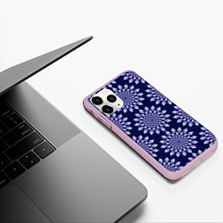 Чехол iPhone 11 Pro матовый Криптовалюта Эфириум паттерн по кругу на синем, цвет: 3D-розовый — фото 2
