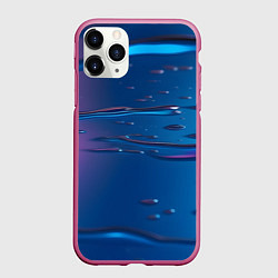 Чехол iPhone 11 Pro матовый Неоновая поверхность синяя с каплями воды, цвет: 3D-малиновый