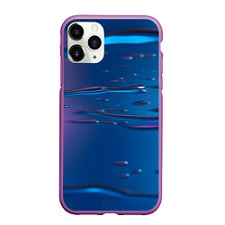 Чехол iPhone 11 Pro матовый Неоновая поверхность синяя с каплями воды, цвет: 3D-фиолетовый