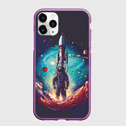 Чехол iPhone 11 Pro матовый Космонавт и ракета в космосе