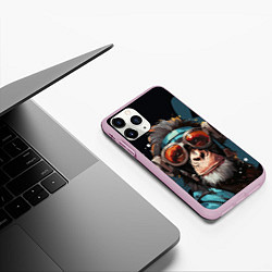 Чехол iPhone 11 Pro матовый Крутая обезьяна в очках, цвет: 3D-розовый — фото 2