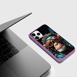 Чехол iPhone 11 Pro матовый Крутая обезьяна в очках, цвет: 3D-фиолетовый — фото 2