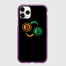Чехол iPhone 11 Pro матовый Криптовалюта биткоин и доллар, цвет: 3D-фиолетовый
