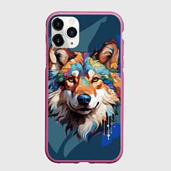 Чехол iPhone 11 Pro матовый Очень красивый волк, цвет: 3D-малиновый