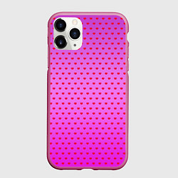 Чехол iPhone 11 Pro матовый Красные сердечки на ярко розовом фоне, цвет: 3D-малиновый