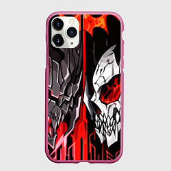 Чехол iPhone 11 Pro матовый Черепа и красные полосы, цвет: 3D-малиновый