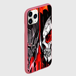 Чехол iPhone 11 Pro матовый Черепа и красные полосы, цвет: 3D-малиновый — фото 2