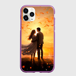 Чехол iPhone 11 Pro матовый Влюбленная пара на закате, цвет: 3D-фиолетовый