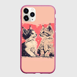 Чехол iPhone 11 Pro матовый Влюбленные котята 14 февраля, цвет: 3D-малиновый