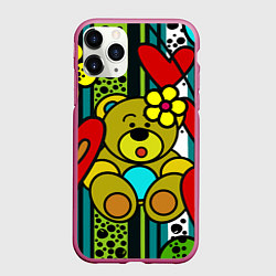 Чехол iPhone 11 Pro матовый Абстракция мишка игрушка, цвет: 3D-малиновый