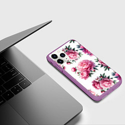 Чехол iPhone 11 Pro матовый Розовые цветы пиона, цвет: 3D-фиолетовый — фото 2