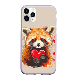 Чехол iPhone 11 Pro матовый Влюбленный енот 14 февраля, цвет: 3D-светло-сиреневый