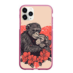 Чехол iPhone 11 Pro матовый Влюбленные обезьяны 14 февраля
