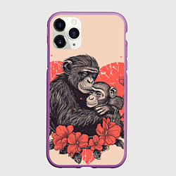 Чехол iPhone 11 Pro матовый Влюбленные обезьяны 14 февраля