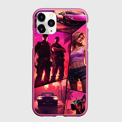 Чехол iPhone 11 Pro матовый GTA V style art, цвет: 3D-малиновый