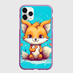 Чехол iPhone 11 Pro матовый Лисенок и сердечки