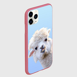 Чехол iPhone 11 Pro матовый Голова белой ламы, цвет: 3D-малиновый — фото 2