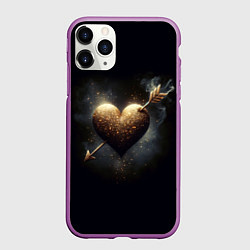 Чехол iPhone 11 Pro матовый Золотое сердце - стрела