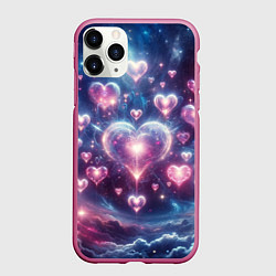 Чехол iPhone 11 Pro матовый Космические сердца - звезды