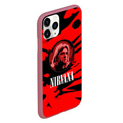 Чехол iPhone 11 Pro матовый Nirvana красные краски рок бенд, цвет: 3D-малиновый — фото 2
