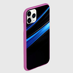 Чехол iPhone 11 Pro матовый Геометрическая абстракция черных и синих волн, цвет: 3D-фиолетовый — фото 2