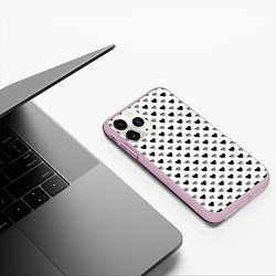 Чехол iPhone 11 Pro матовый Черно-белые сердечки, цвет: 3D-розовый — фото 2