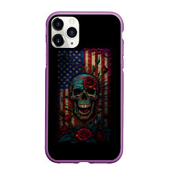 Чехол iPhone 11 Pro матовый Skull - USA, цвет: 3D-фиолетовый