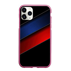 Чехол iPhone 11 Pro матовый Синие и красные полосы, цвет: 3D-малиновый