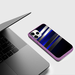 Чехол iPhone 11 Pro матовый Серебряные полосы на ярком синем фоне, цвет: 3D-фиолетовый — фото 2