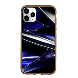 Чехол iPhone 11 Pro матовый Синие и серебреные абстрактные полосы, цвет: 3D-коричневый