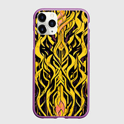Чехол iPhone 11 Pro матовый Жёлтый узор на чёрном фоне, цвет: 3D-фиолетовый