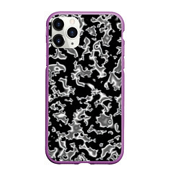 Чехол iPhone 11 Pro матовый Капли жидкого металла - камуфляж на чёрном