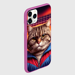 Чехол iPhone 11 Pro матовый Полосатый кот в спортивном костюме, цвет: 3D-фиолетовый — фото 2