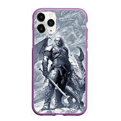 Чехол iPhone 11 Pro матовый The Witcher and dragon - hand drawn style, цвет: 3D-фиолетовый