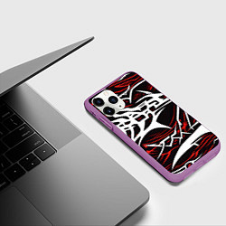 Чехол iPhone 11 Pro матовый Белые и красные агрессивные линии на чёрном фоне, цвет: 3D-фиолетовый — фото 2