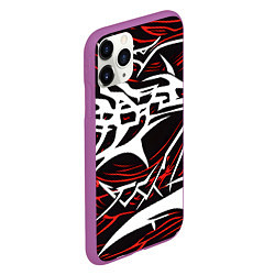 Чехол iPhone 11 Pro матовый Белые и красные агрессивные линии на чёрном фоне, цвет: 3D-фиолетовый — фото 2